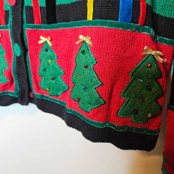 Paul Harris Designs Ramie Colorful Christmas Tree Cardigan Sweater sz M - Picture 5 of 8